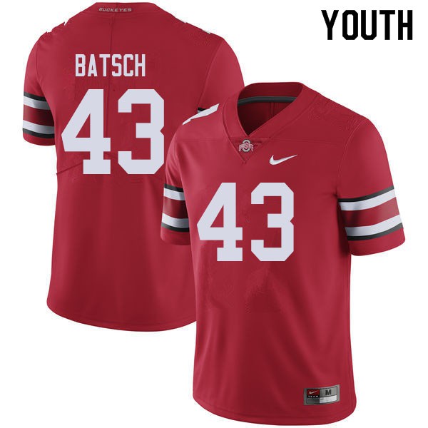 Ohio State Buckeyes #43 Ryan Batsch Youth Embroidery Jersey Red OSU26564